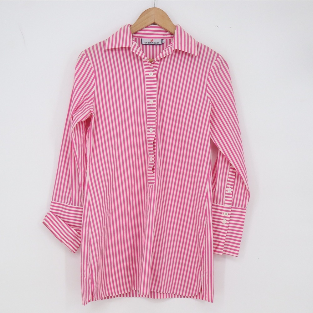 CK Bradley Tunic Womens S Pink Striped Long Sleeve Cotton Blend Excellent